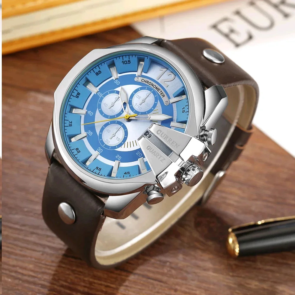 CURREN 8176 Brand Fashion Quartz Men Watches Popular Big Dial Leather Watch Mens Retro Casual Waterproof Metal Male Clock