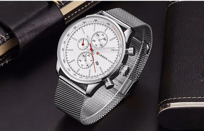 CURREN Watches for Men Fashion Luxury Casual Top Brand Waterproof 30M Calendar Quartz Watches Mesh Strap Mens Watch Reloj Hombre