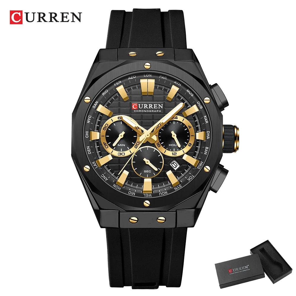 CURREN Luxury Brand High Quality Chronograph Luminous Watches for Men Silicone Strap Casual Sports Waterproof Quartz Wristwatch