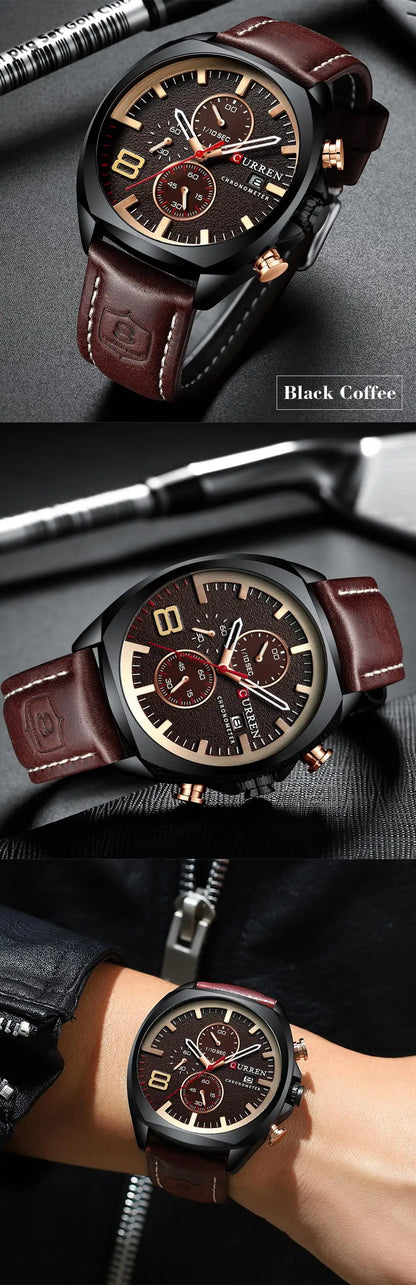 CURREN 8324 Fashion Casual Leather Men Watches Luxury Sport Military Waterproof Quartz Watch Mens Clock Clock