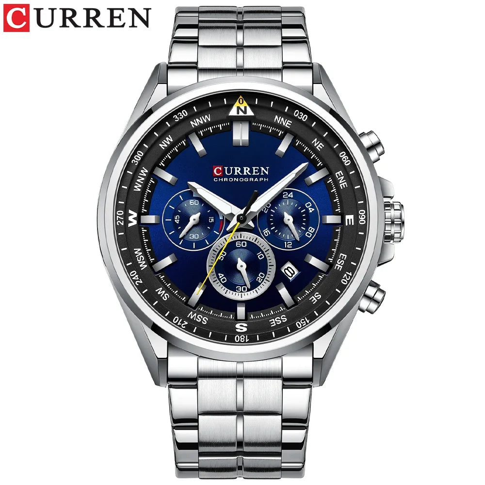 CURREN Luxury Sport Chronograph | Stainless Steel | Luminous Hands