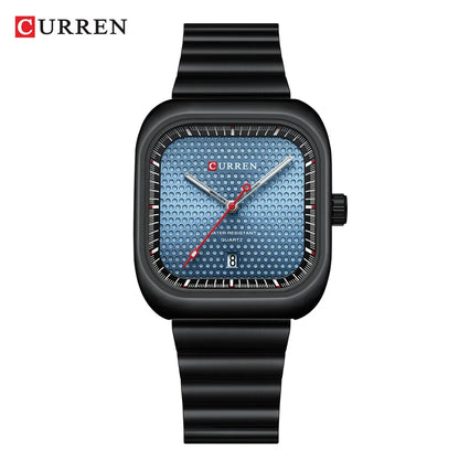 CURREN Simple Business Square Quartz Watches Casual Stainless Steel Bracelet Wristwatch with Auto Date for Men