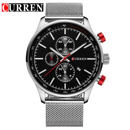 CURREN Watches for Men Fashion Luxury Casual Top Brand Waterproof 30M Calendar Quartz Watches Mesh Strap Mens Watch Reloj Hombre