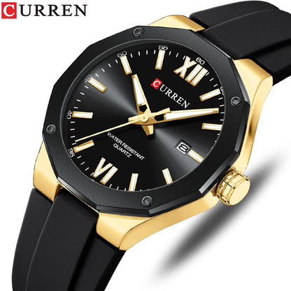 CURREN  Watches For Men  Silicone Strap Sport Quartz Watches Fashion Bracelet  Luxury Wristwatches with Auto Date Waterproof