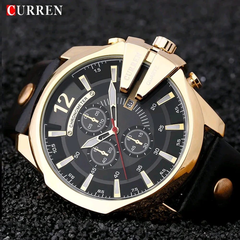 CURREN 8176 Brand Fashion Quartz Men Watches Popular Big Dial Leather Watch Mens Retro Casual Waterproof Metal Male Clock