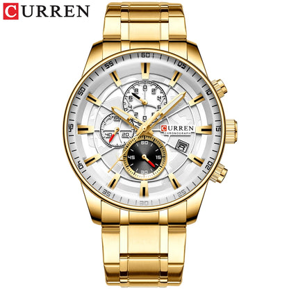 CURREN Watches Mens Fashion Sports Wristwatch with Chronograph Luminous hands Clock Male Watch Blue Stainless Steel Band