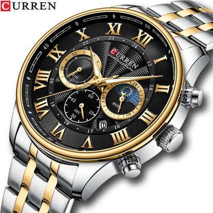 CURREN Fashion Sports Chronograph Wristwatches for Men Stainless Steel Strap Watches with Auto Date