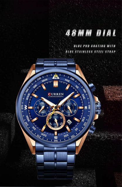 CURREN Luxury Sport Chronograph | Stainless Steel | Luminous Hands