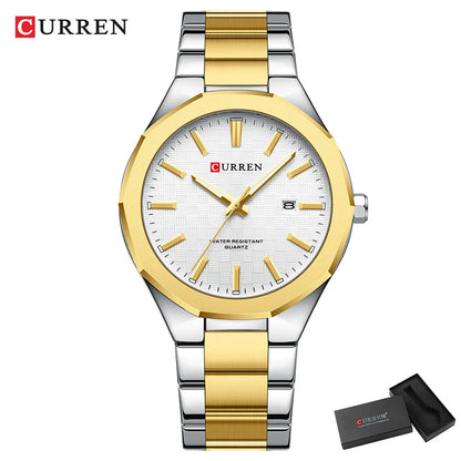 CURREN Men's Luxury Quartz Watch – Stainless Steel, Waterproof, Date.