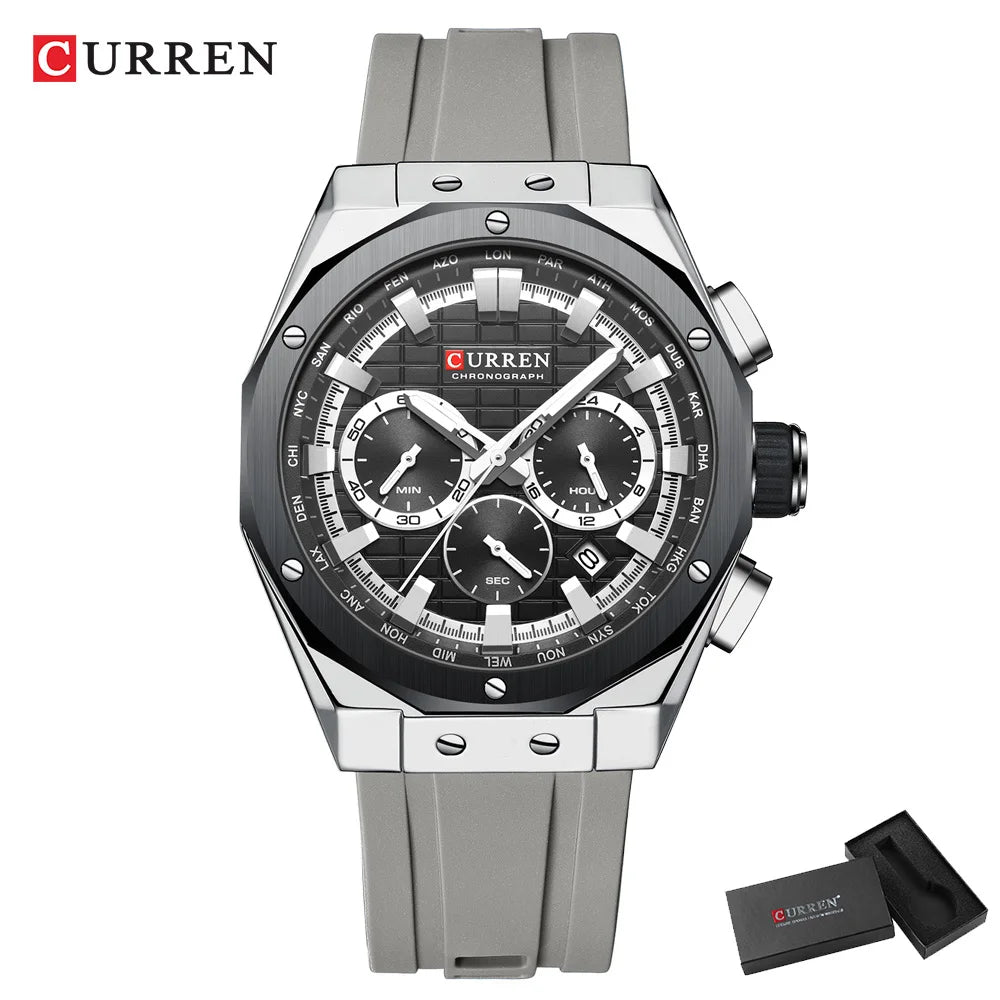 CURREN Luxury Brand High Quality Chronograph Luminous Watches for Men Silicone Strap Casual Sports Waterproof Quartz Wristwatch