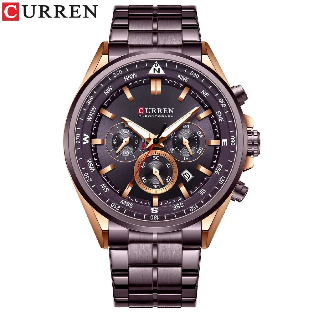 CURREN Luxury Sport Chronograph | Stainless Steel | Luminous Hands