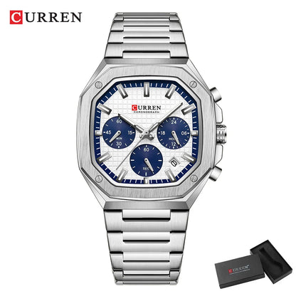 CURREN Fashion Sports Watches Brand Creative Multifunctional Design Dial with Luminous Hands Stainless Steel Bracelet