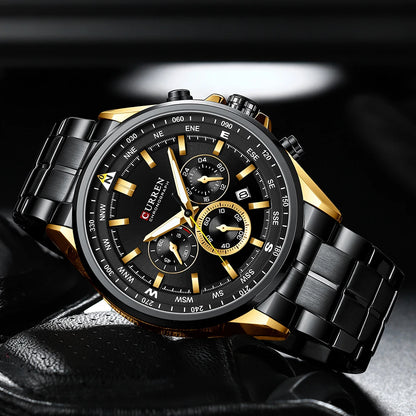 CURREN Luxury Sport Chronograph | Stainless Steel | Luminous Hands