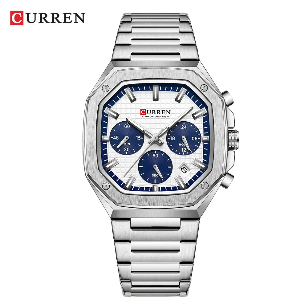 CURREN Fashion Sports Watches Brand Creative Multifunctional Design Dial with Luminous Hands Stainless Steel Bracelet