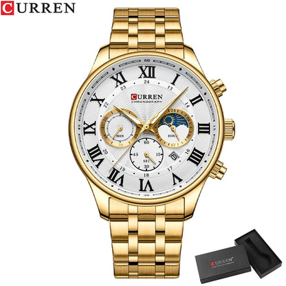 CURREN Casual New Men's Watches with Date Classic Chronograph Stainless Steel Wristwatches with Luminous Hands Male Clock