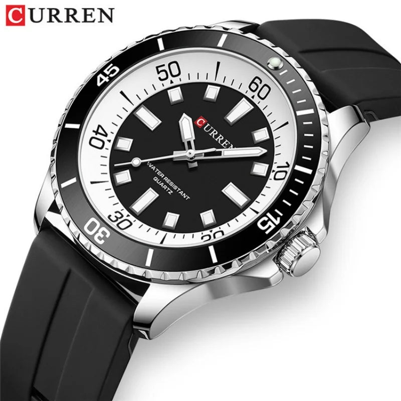 CURREN 8448 Fashion Quartz Watches for Men Large Dial Luminous Waterproof Silicone Strap Sports Male Wristwatch reloj hombre