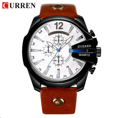 CURREN 8176 Brand Fashion Quartz Men Watches Popular Big Dial Leather Watch Mens Retro Casual Waterproof Metal Male Clock