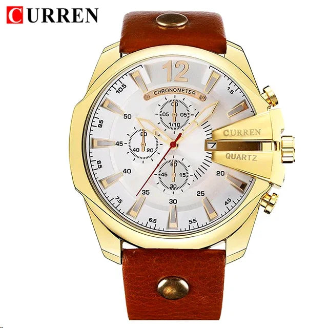 CURREN 8176 Brand Fashion Quartz Men Watches Popular Big Dial Leather Watch Mens Retro Casual Waterproof Metal Male Clock