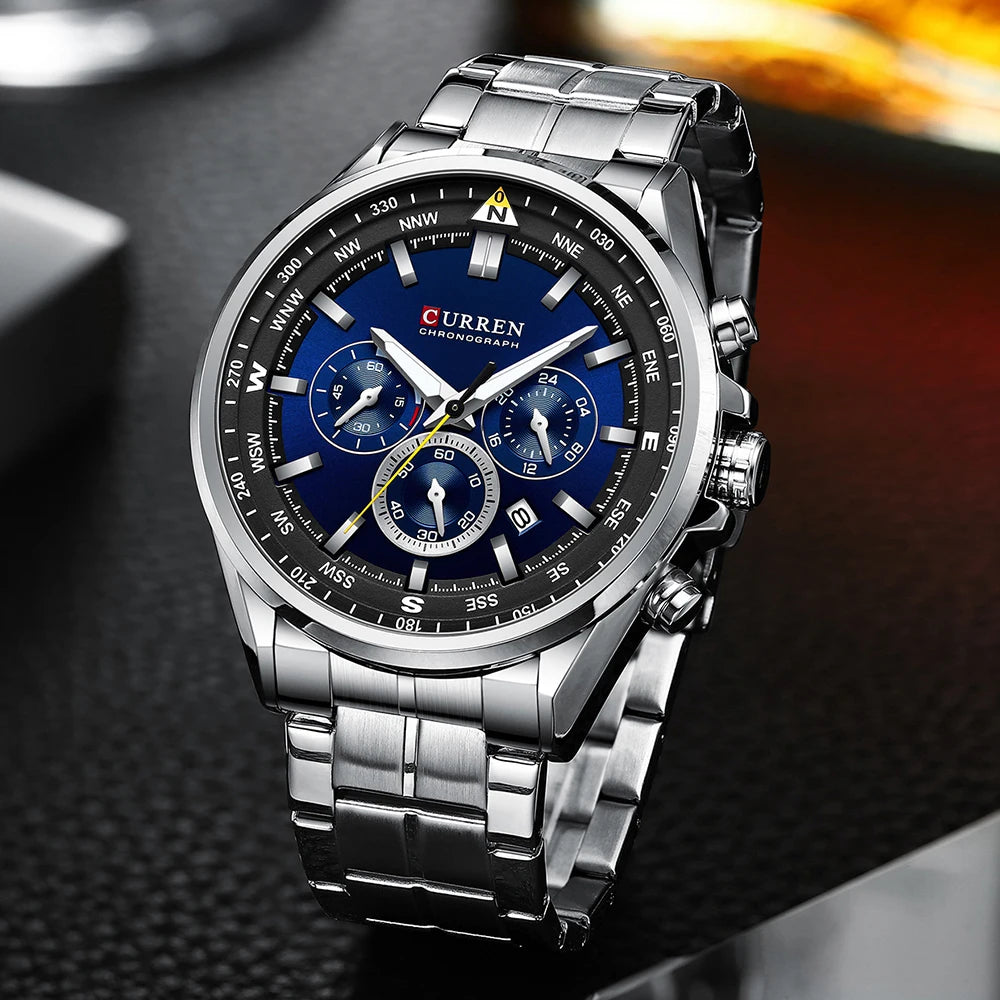 CURREN Luxury Sport Chronograph | Stainless Steel | Luminous Hands